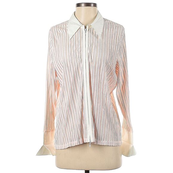 Vintage Y2K Liz Claiborne Blouse Zip Front Pink Striped Mesh Plus Size 1X Petite - Picture 11 of 11